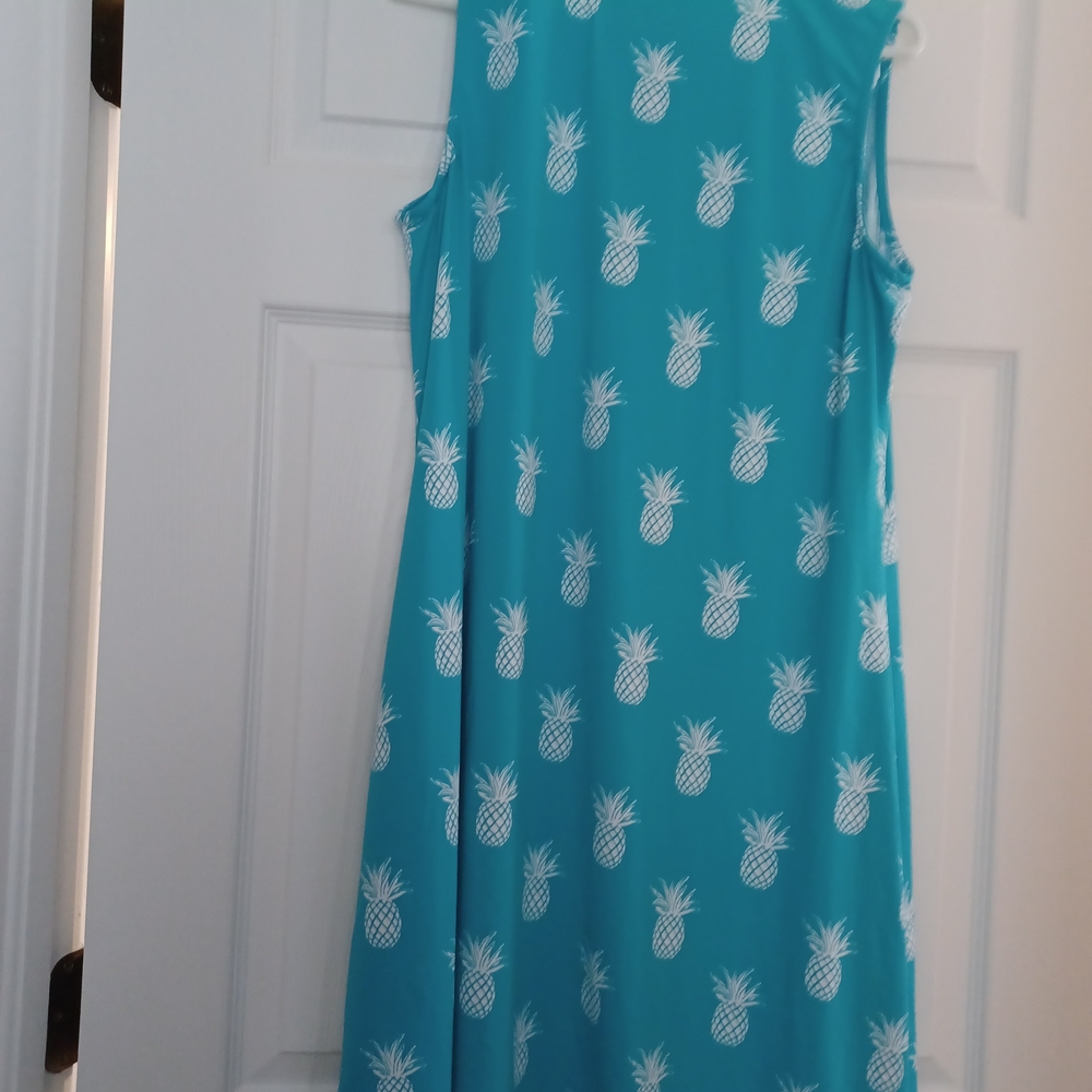 Lulu-B Teal Pineapple Womens Size L 50 UPF Print Dress - Picture 6 of 9